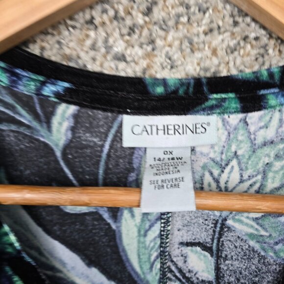 Catherines Top‎ Womens Plus 0X 14/16W Green Velvet Blouse V Neck Casual Ladies - Picture 6 of 7